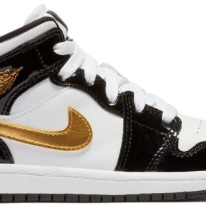 (Preschool) Air Jordan 1 Mid Patent 'Black Gold' BQ6932-007